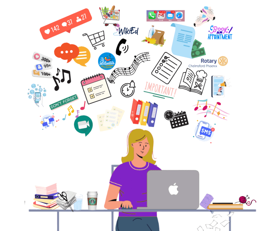 Woman working with too many thoughts in her head