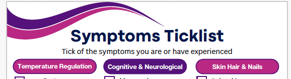 Menopause symptoms ticklist
